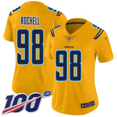 Los Angeles Chargers NFL Football Isaac Rochell Gold Jersey Women Limited #98 100th Season Inverted Legend->los angeles chargers->NFL Jersey